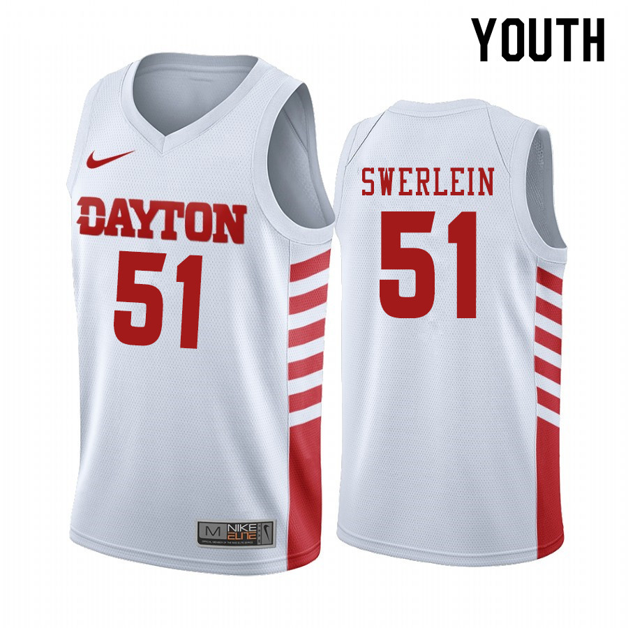 Youth #51 Drew Swerlein Dayton Flyers College Basketball Jerseys Sale-White